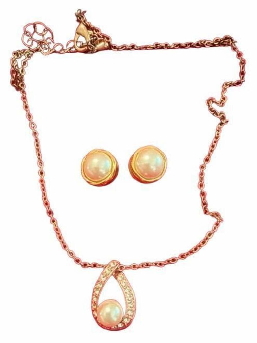 Avon Milla Gift Set Goldtone Faux Pearl Teardrop Pendant Necklace and Earrings S